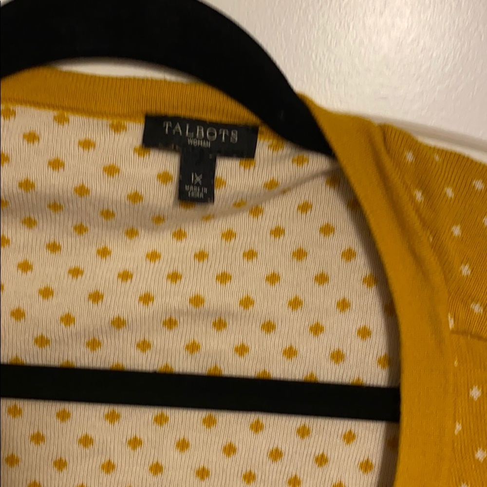 Talbots mustard cardigan with pearls